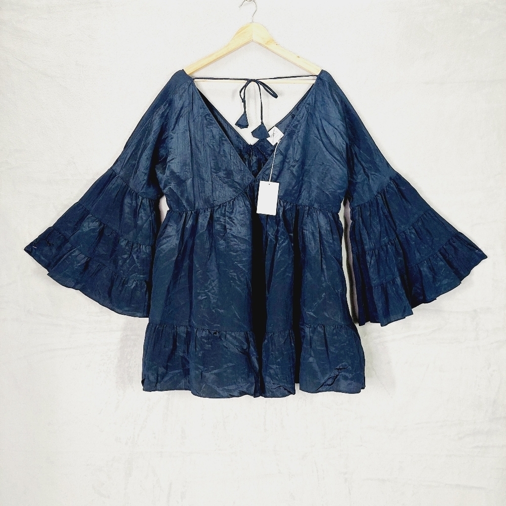 New Misa Mahtab Tassel Babydoll Navy Blue Dress P3213 - Picture 3 of 11